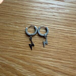 Silver Lightning Bolt Hoop Earrings